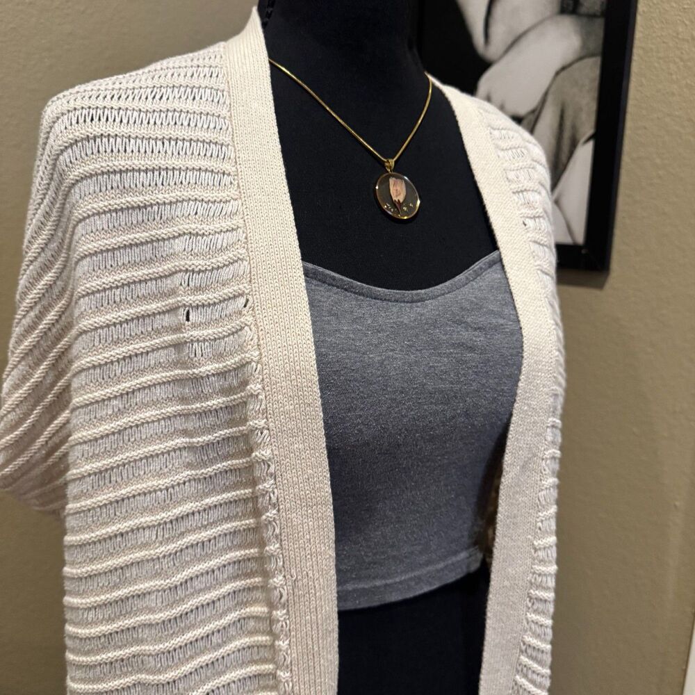 Jaclyn Smith Collection - Cream Open-Knit Ribbed Duster Cardigan - Picture 2 of 3